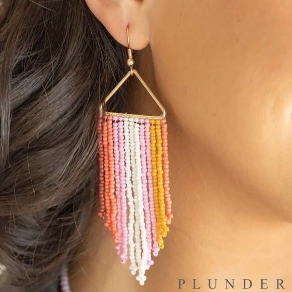 New Plunder "Amy Ray" Multicolored Seed Bead Earrings (3.5") - Picture 1 of 4